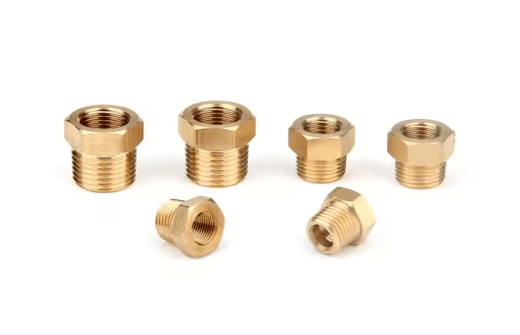 Set of brass threaded hexagonal reducing bushings