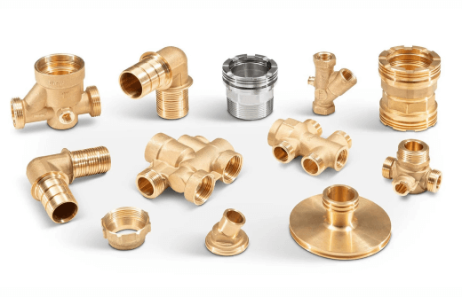 Collection of brass plumbing fittings and connectors