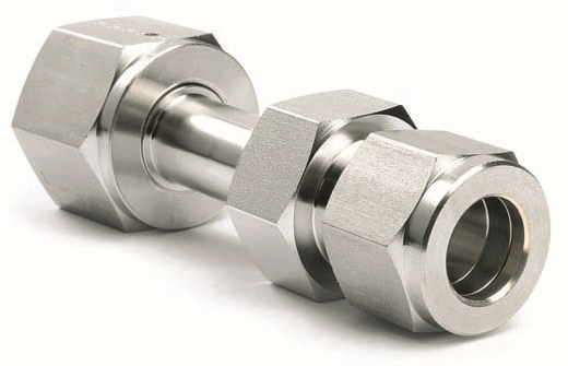 Stainless steel compression tube fitting with hexagonal nuts on both ends