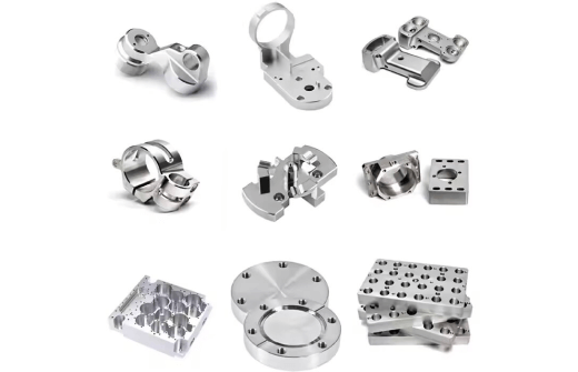 Precision-machined aluminum components in various shapes.