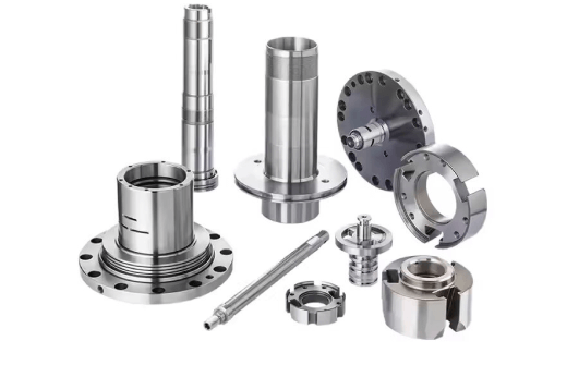 Set of polished industrial metal parts.