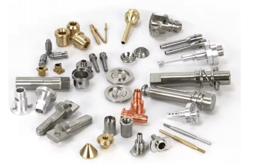 Assorted precision machined metal components.