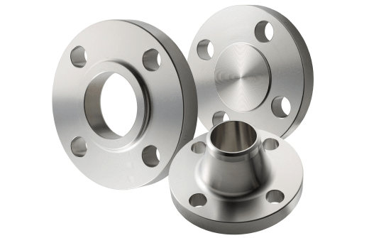 Stainless steel pipe flanges with different face types.